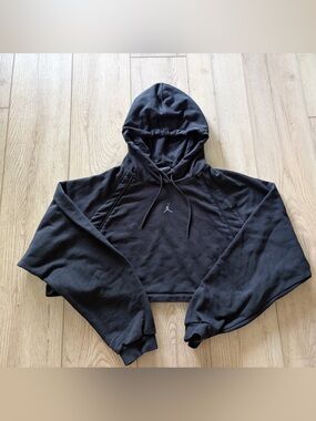 Nike Air Jordan Flight Cropped Loose Fit Hoodie Sweatshirt Black Large